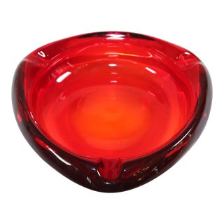 Vintage Mid-Century Glass Ashtray Ruby Red Triangular For Sale