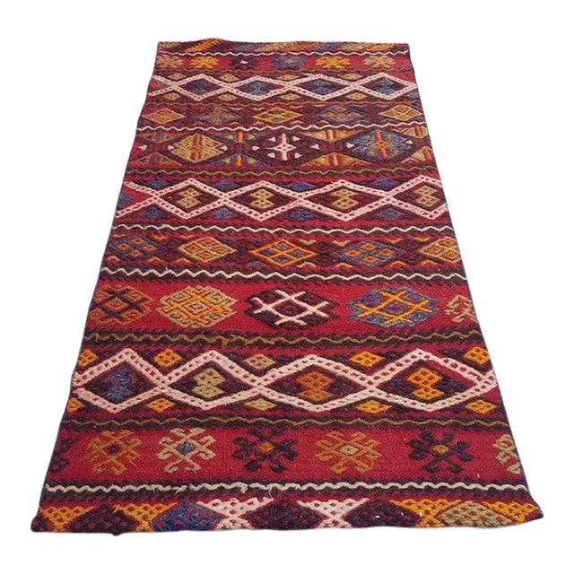 1960s DEcorative Vintage Kurdish Kilim Rug For Sale