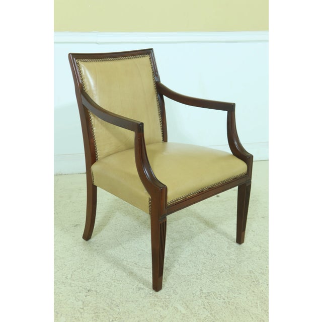 Federal Style Solid Mahogany Leather Open Armchair For Sale - Image 10 of 10