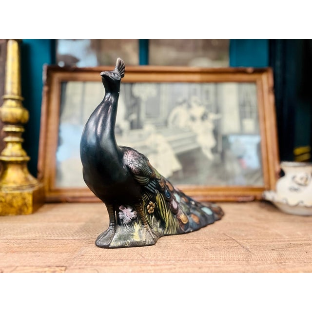 Ebony Vintage 1960s Mid-Century Modern Holland Mold Ceramic Peacock For Sale - Image 8 of 12