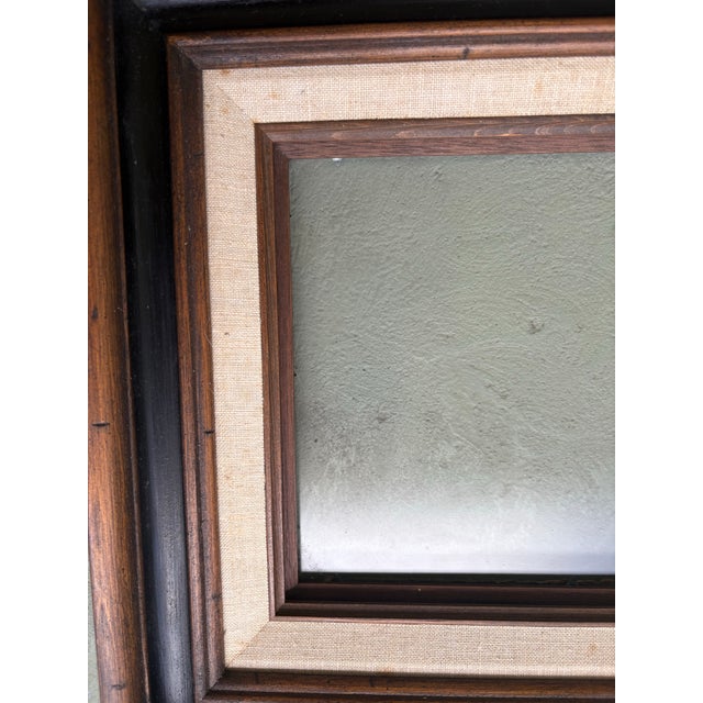 Vintage Wood Picture Frame With Linen Liner & Non-Glare Glass For Sale - Image 4 of 9