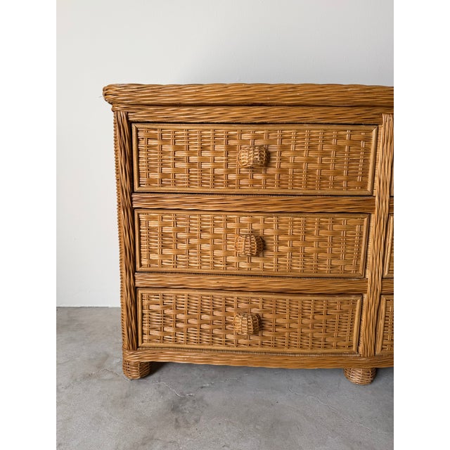 Vintage Coastal Organic Woven Rattan Six-Drawer Dresser For Sale In Miami - Image 6 of 12