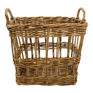 Vintage French Wicker Open Weave Basket For Sale