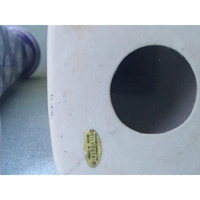 Vintage Silverstein Blue & White Patterned Candlesticks- Set of 4 For Sale - Image 9 of 12