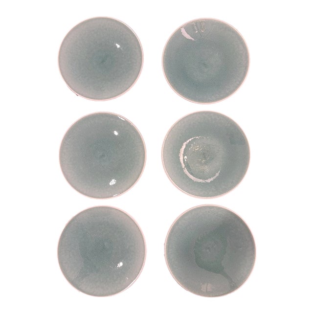 Jars Cerámica France Tourron Aqua Elise Ceramic Dinner Plates, Set of 6 For Sale