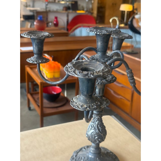 Mid 19th Century Sheffield Antique Rococo Style 5- Light Candelabra For Sale - Image 5 of 9