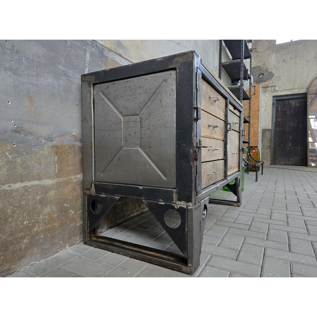 Industrial Grey Steel and Wood Chest of Drawers, 1970s For Sale - Image 12 of 18