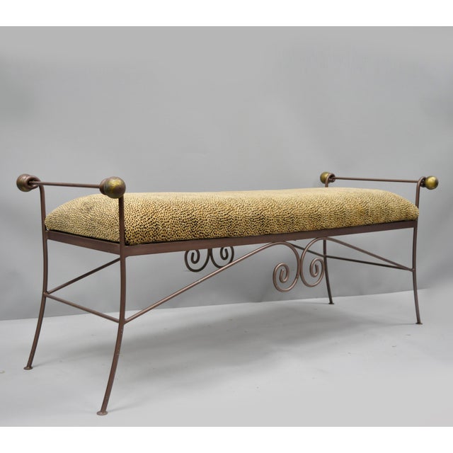 Early 21st Century Leopard Cheetah Print Wrought Iron Scrolling Metal Long Bench Seat Chairish