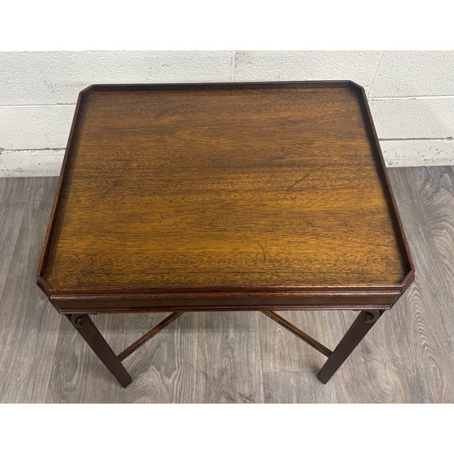 Chippendale Vintage Georgian Style Chippendale Style Mahogany Tray Top Side Table For Sale - Image 3 of 14
