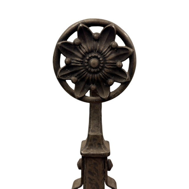 Antique Bradley & Hubbard Floral Medallion Cast Iron Andirons – Pair (c. 1890–1920) A substantial and attractive pair of...