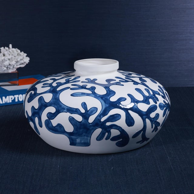 Rustic Bermuda Coral Stoneware Blue/White Vase For Sale - Image 3 of 4