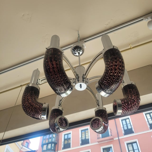 Art Deco Murano Glass Chandelier, Italy, 1980s For Sale - Image 4 of 13