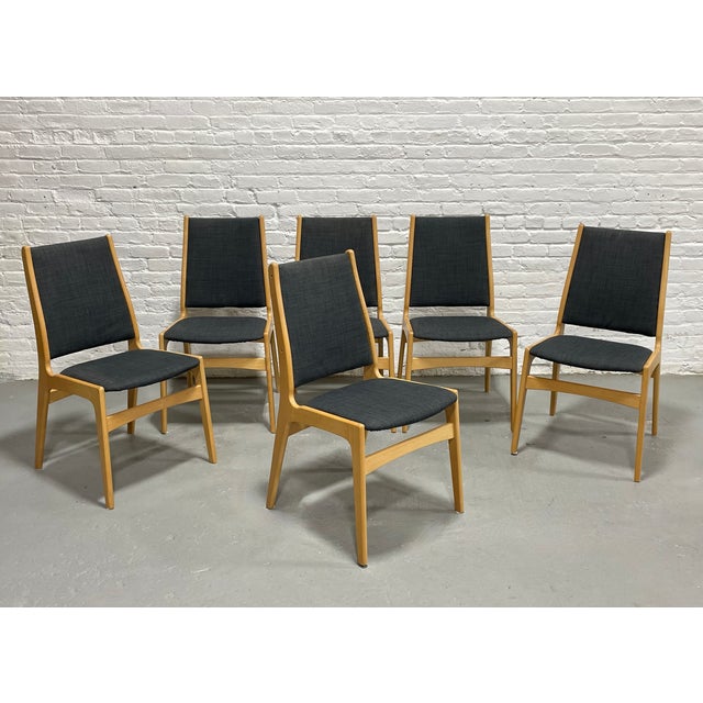 Wood Danish Mid Century Modern Dining Chairs, Set of 6, Beech Wood Frames With Charcoal Upholstery, Scandinavian Modern Dining Chairs, C. 1960s For Sale - Image 7 of 17