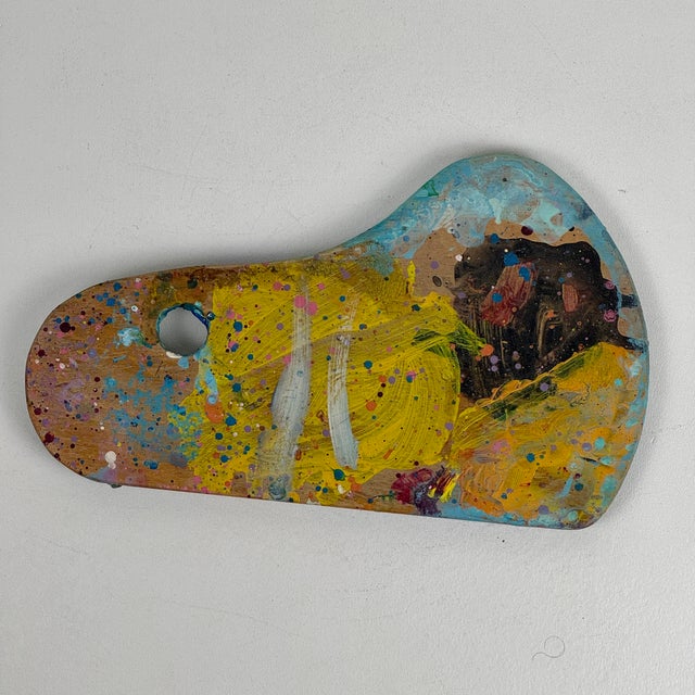 Mid 20th Century Vintage Artist's Small Curved Painting Palette With Remnant Heavy on Blue Paint For Sale - Image 5 of 8