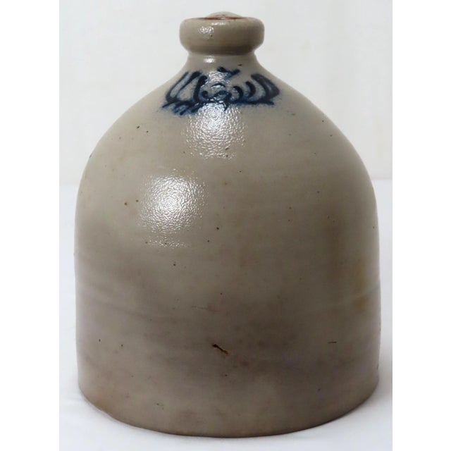 Blue Unusual Antique Late 1800s American Blue Decorated Stoneware 1 Gallon Liquor Jug For Sale - Image 8 of 13