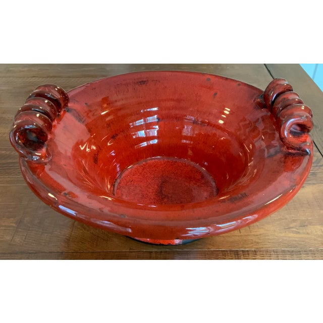 Farmhouse Large Italian Fortunata Attributed Terracotta Centerpiece Bowl – Oxblood Red With Sculptural Rim – French Country, Cottage-Core, Rustic European For Sale - Image 3 of 8