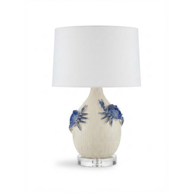 Vintage Italian Ceramic Table Lamp With Sculpted Blue Crabs on Acrylic Base For Sale - Image 4 of 12
