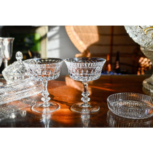 A beautiful pair of vintage crystal Gotham Sherbert cups/champagne coupes in a very stately and sparkly crystal de Medici...