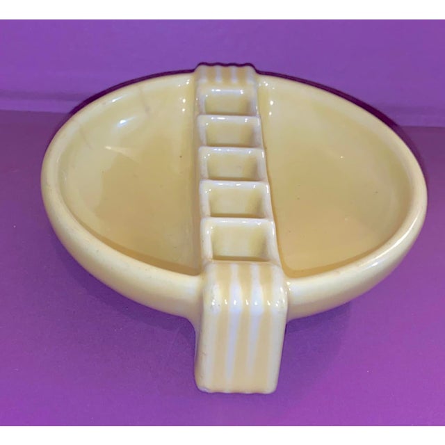 Mid-Century Modern Vintage Yellow Art Deco Ceramic Cigarette Ashtray MCM For Sale - Image 3 of 6