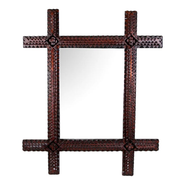 Hand-Carved Tramp Art Wall Mirror, Austria, 1870s For Sale