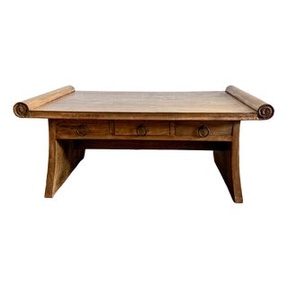 Wooden Scroll-End Coffee Table with Drawers For Sale