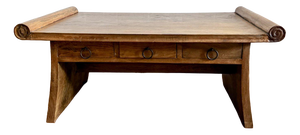 Wooden Scroll-End Coffee Table with Drawers