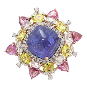 Bohemian Chic 18.52 Carat Multi Gemstone Diamond Cocktail Ring Size 10.5