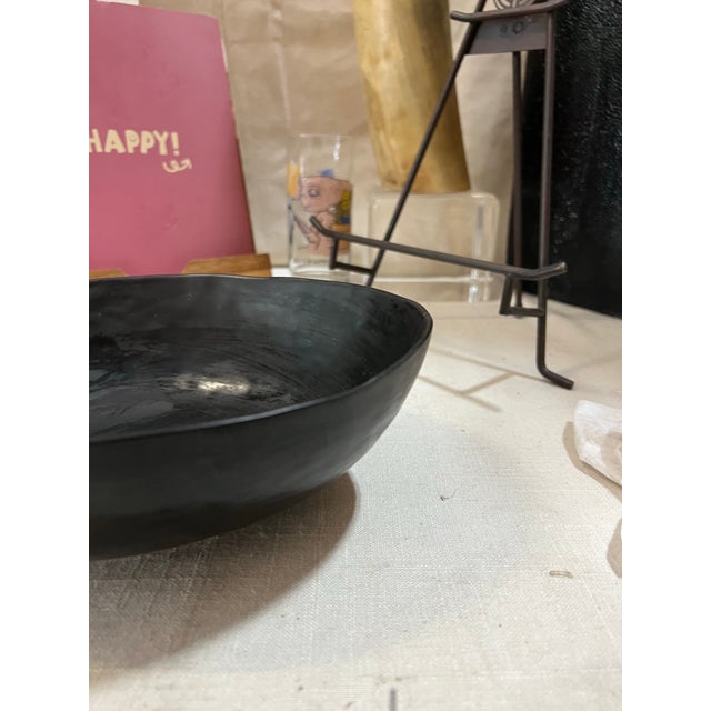 Boho Chic 1970s Biomorphic Hand Fired Black Pottery Bowl For Sale - Image 3 of 8