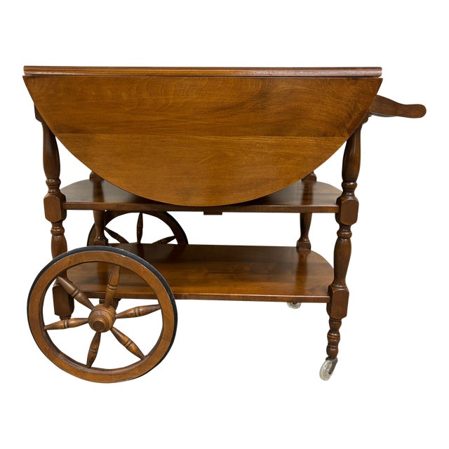 Vintage Solid Maple Drop Leaf Bar Cart Tea Cart | Chairish