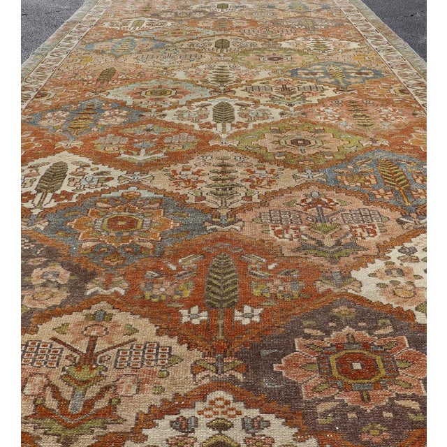 Early 20th Century Antique Persian Bakhtiari Gallery Rug With Garden Design and Rust Field For Sale - Image 5 of 12