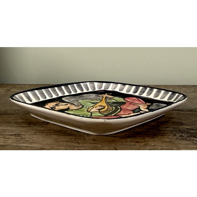 Giovanni Petucco Vintage Italian Mid Century Giovanni Petucco Italian Ceramic Wall Plaque With Troubadour Figure For Sale - Image 4 of 7