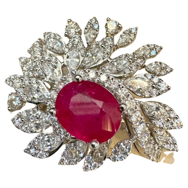 2 Carat Natural Oval Ruby and 2.5 Carat Diamond 18 Karat White Gold Ring S 5.75 For Sale - Image 15 of 18