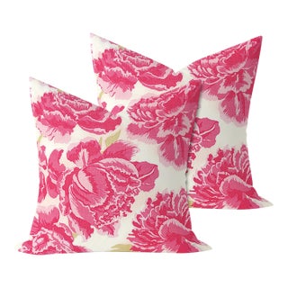 Christopher Farr Peonies in Hot Pink 22" Pillows - A Pair For Sale