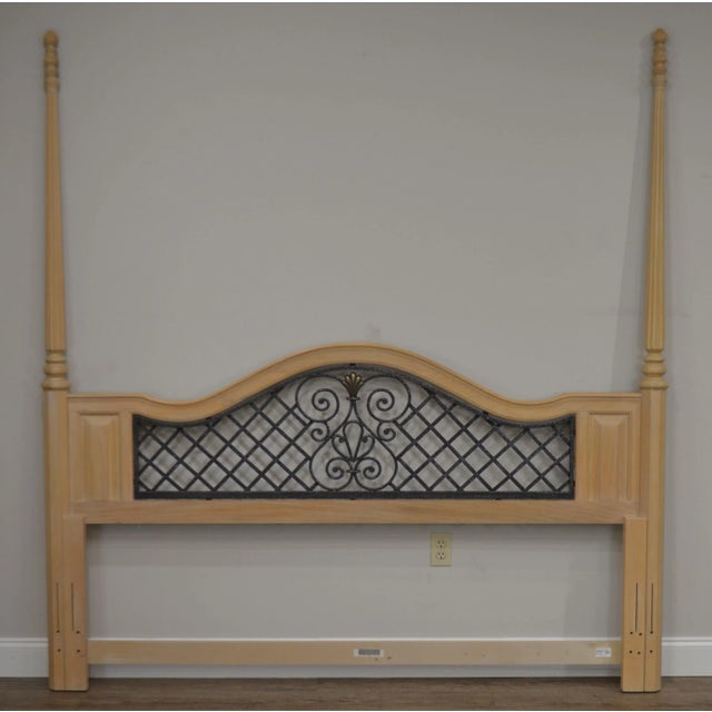 High Quality Cerused Oak Vintage Tall Post Headboard with Iron Panel - Unsigned Maker by Bernhardt