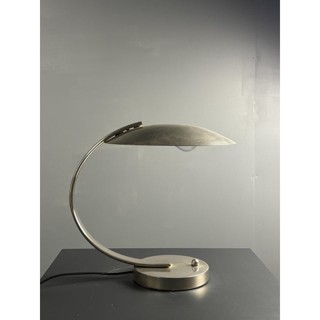 1970s French Art Deco Nickel Arc Table Lamp by Pierre Disderot for Soka, France, 1970s For Sale - Image 5 of 17