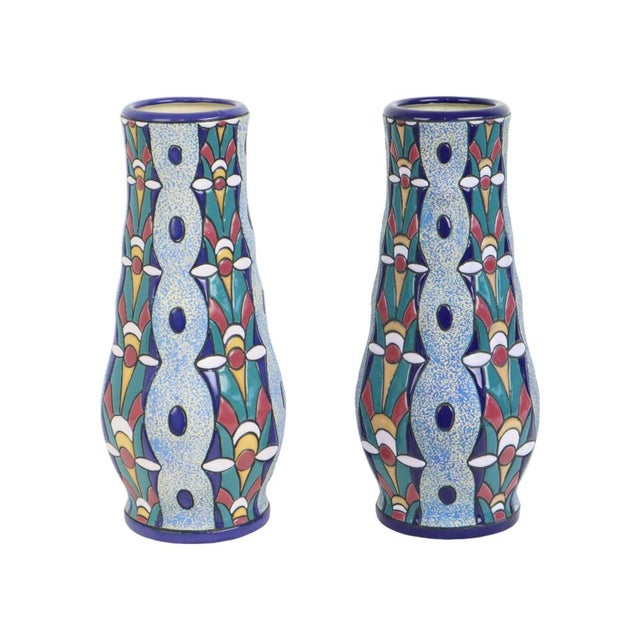 Art Deco Ceramic Amphora Vases with Enamel, 1915, Set of 2 For Sale - Image 3 of 11