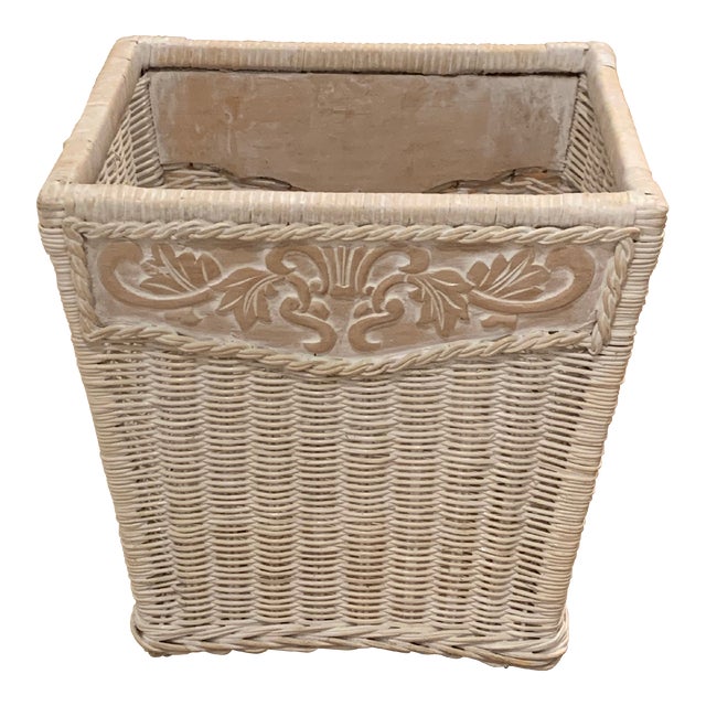 Vintage Wicker Trash Basket For Sale