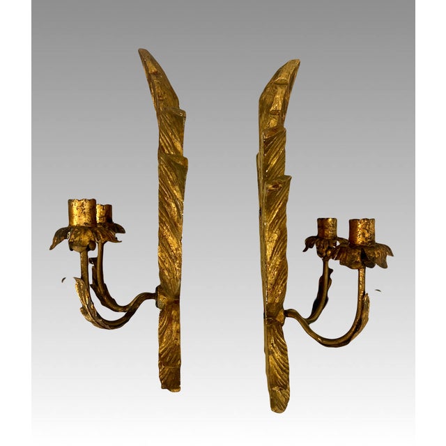 Wood Antique Italian Giltwood Wall Candelabra Sconces, (Woodward & Lothrop Dept. Store Washington D C) For Sale - Image 7 of 16