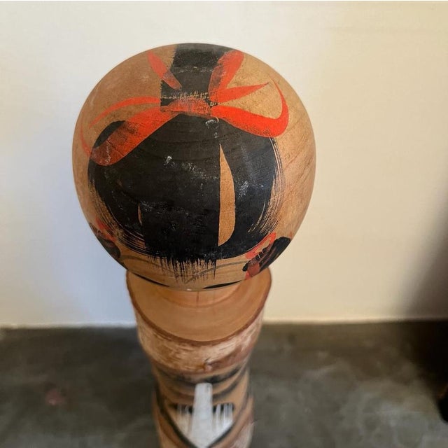 Vintage Japanese Handmade Kokeshi Doll with Tree Bark For Sale - Image 4 of 14