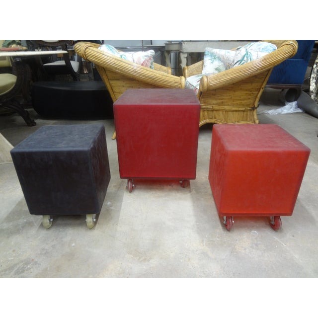Set Of 3 Mid Century Modern Rubber Cube Tables Or Ottomans. Great set of mid century modern cubes on casters. Two smaller...