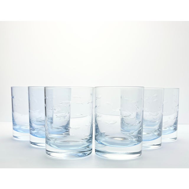 Crate & Barrel “Reef, Blue” 6 Double Old Fashioned Tumbler Glasses 4 1/2” 15oz Excellent condition. No chips, cracks, or...