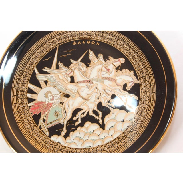 Black Greek Warriors Black With 24k Gold Porcelain Decorative Wall Plate 1970's For Sale - Image 8 of 13