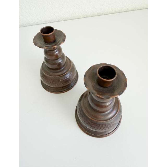 Scandinavian Hammered Copper Candle Holders, Mid-20th Century - A Pair For Sale - Image 4 of 10
