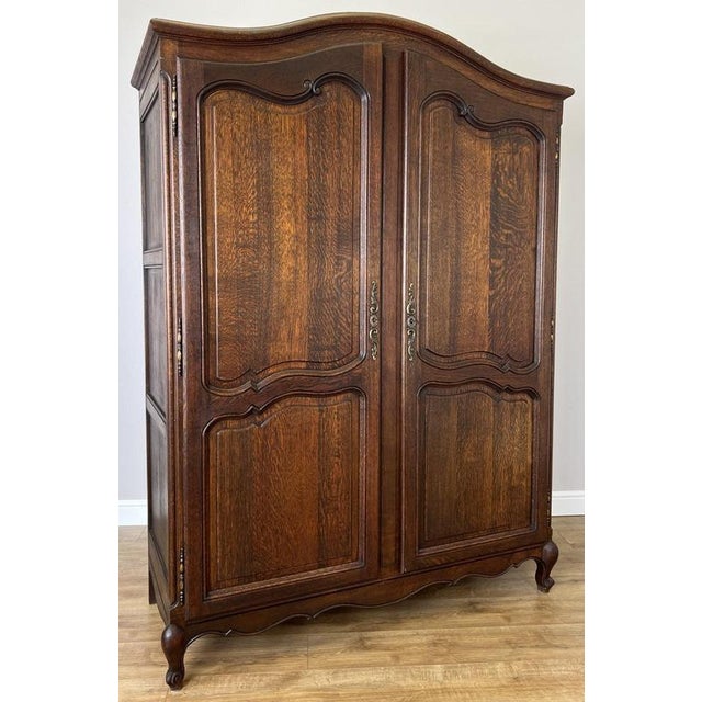 Antique French Louis XVI Carved Oak 2-Door Armoire For Sale - Image 4 of 14