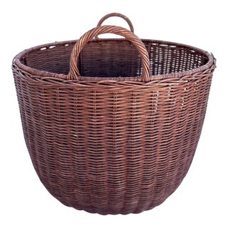Vintage Woven Wicker Gathering Basket For Sale