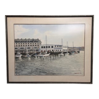 Atlantic Avenue Wharf, Boston Harbor Watercolor, by Sergio Roffo, 1983 For Sale