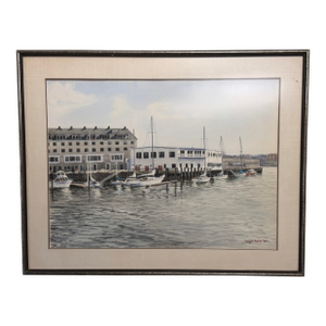 Atlantic Avenue Wharf, Boston Harbor Watercolor, by Sergio Roffo, 1983