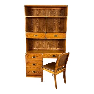Late 20th Century Bernhardt Campaign Desk With Lighted Hutch & Chair For Sale