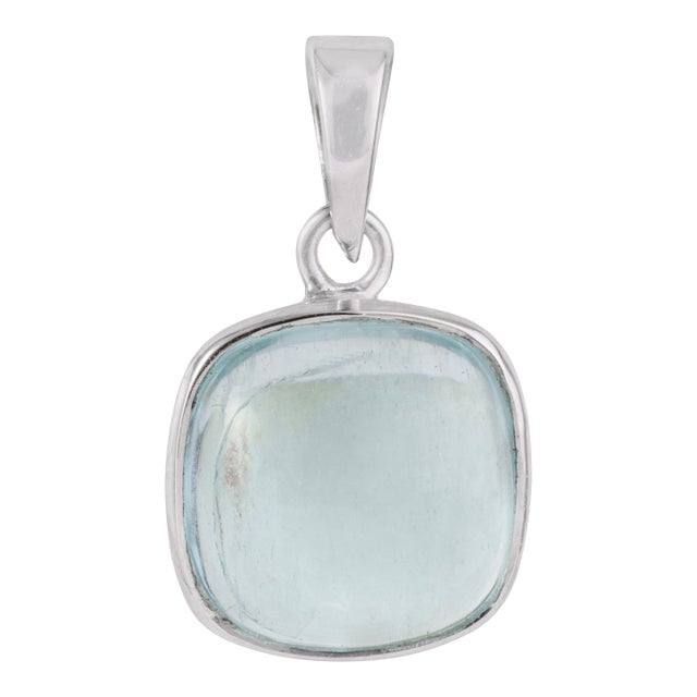 Minimalist Cushion Cut 4.96 Ct Aquamarine Bezel Set Solitaire Pendant in 925 Silver For Sale