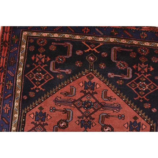 Hamedan Rug 3'5'' X 6'3'' Red Wool Vintage Tribal Hand-Knotted Oriental Carpet For Sale In Philadelphia - Image 6 of 13